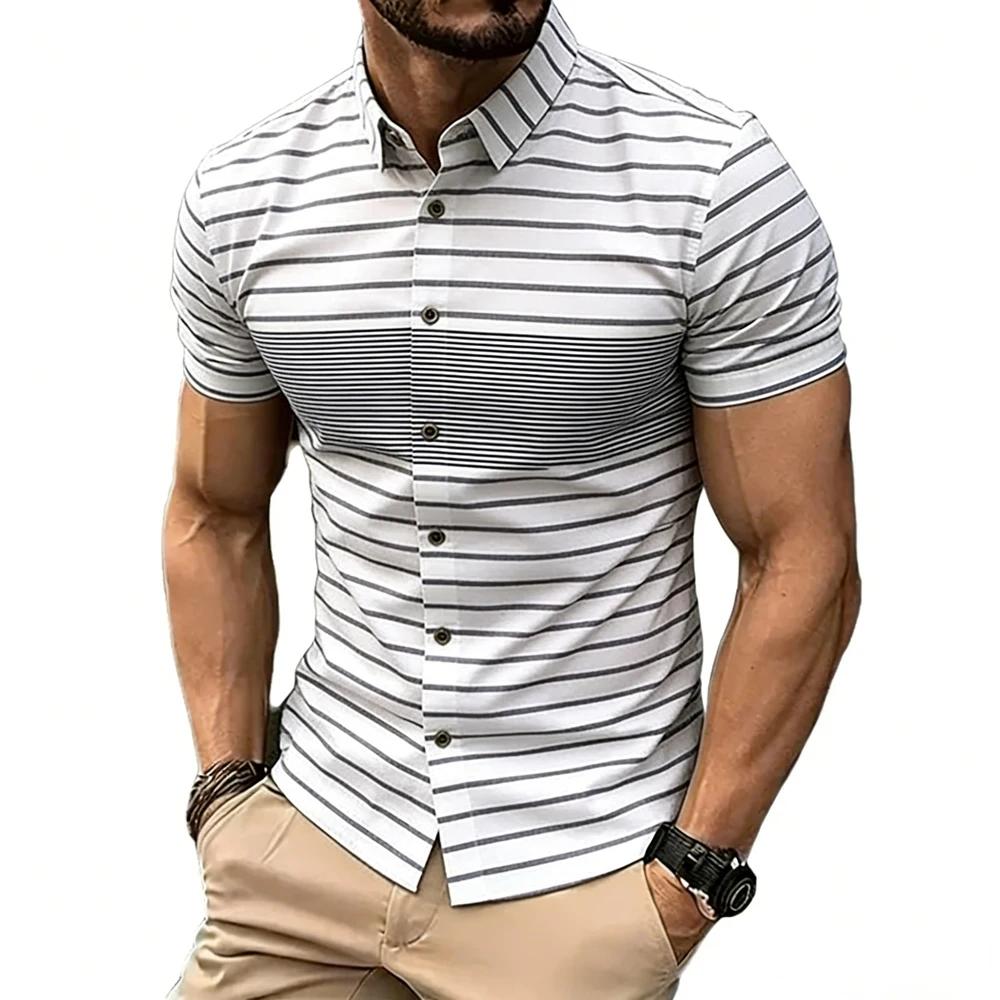 Camicia a quadri da uomo a maniche corte, vestibilità slim, casual con bottoni