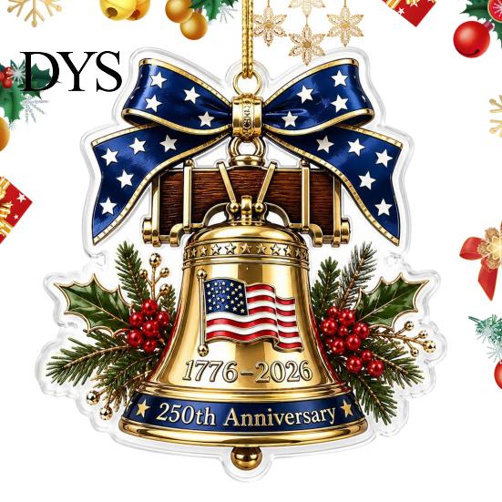 US History Celebration Decoration 250th Anniversary Christmas Ornament, USA Santa Train 2D Flat Acrylic American Flag Keepsake for Tree Holiday