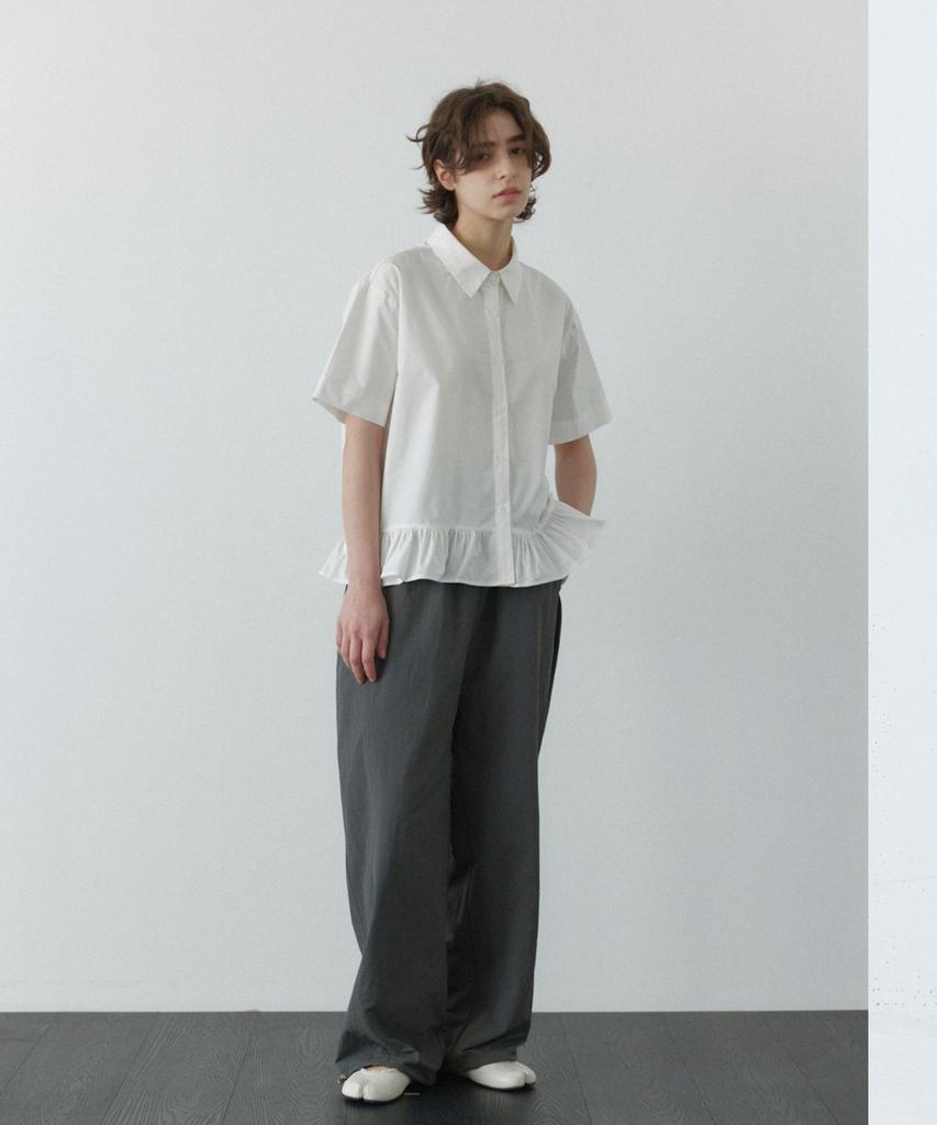Okuka Oversized Frill Short Sleeve Shirt - White