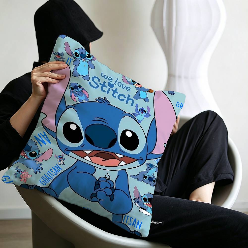 Cute Hello Sstitch Office Cushion Pillowcase Car Cushion CoverXCM Lumbar Pillowcase Sofa Pillowcover