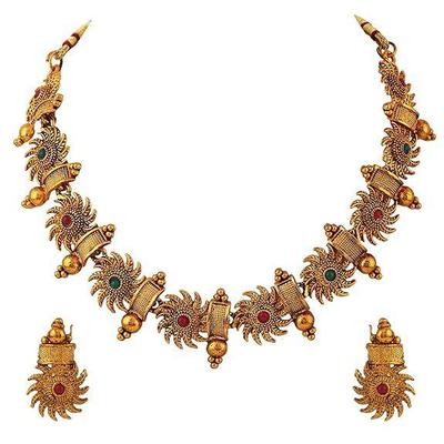 18k Gold Plated Latest Stylish Fancy Choker Traditional Necklace Jewellery Set for Women