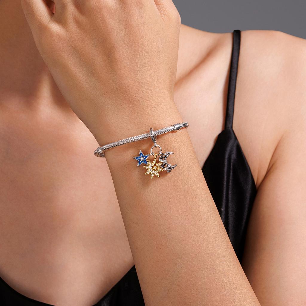 Copper Charm Stars Sun And Moon Pendant Diy For Classic Bracelet Women Fashion Jewelry Holiday Gifts