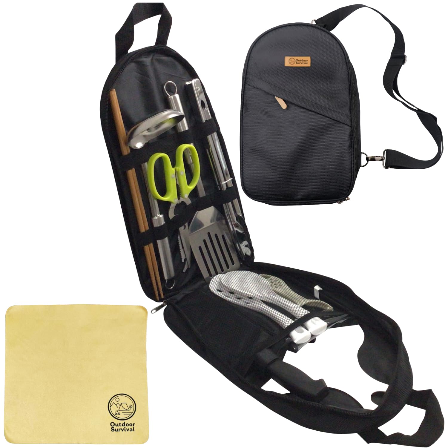 

Посуда для кемпинга Высококачественная нержавеющая сталь Оборудование для кемпинга на открытом воздухе Нож для резки из чистой смолы Кухонные инструменты для приготовления пищи [Выживание на природе] Набор,