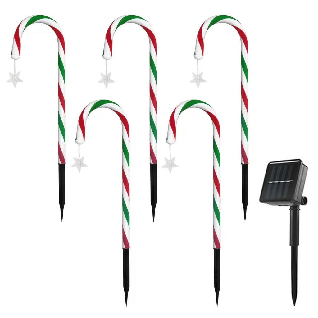 Solar-Powered Christmas Star & Snowflake Ornaments with Candy Cane Light Stakes