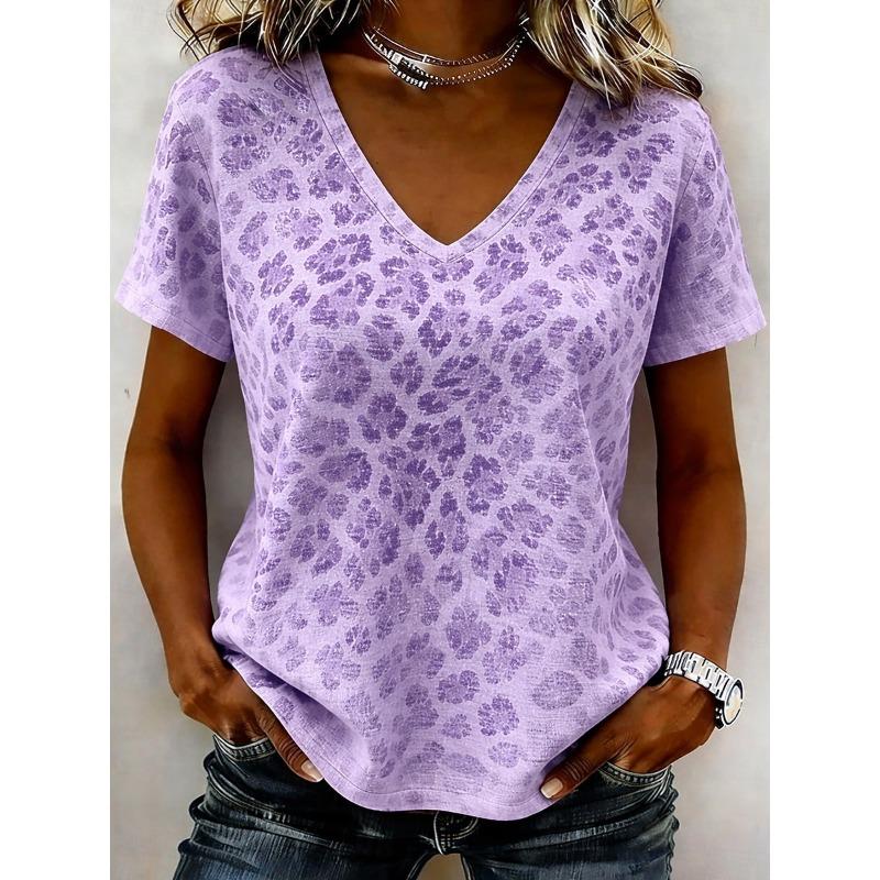 Women's T Shirt Print Graphic Leopard Stylish Classic Casual Short Sleeve V Neck Regular Tops Summer Spring