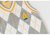 Tengyun Boys' Argyle Cartoon Knit Vest - Double Layer Cotton Yarn, School Style