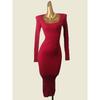 Square Collar Elegant Autumn and Winter Inner Wear Knitted Long Dress Foreign Trade Original Order Sexy New Year Atmosphere Banquet Sheath Base Skirt