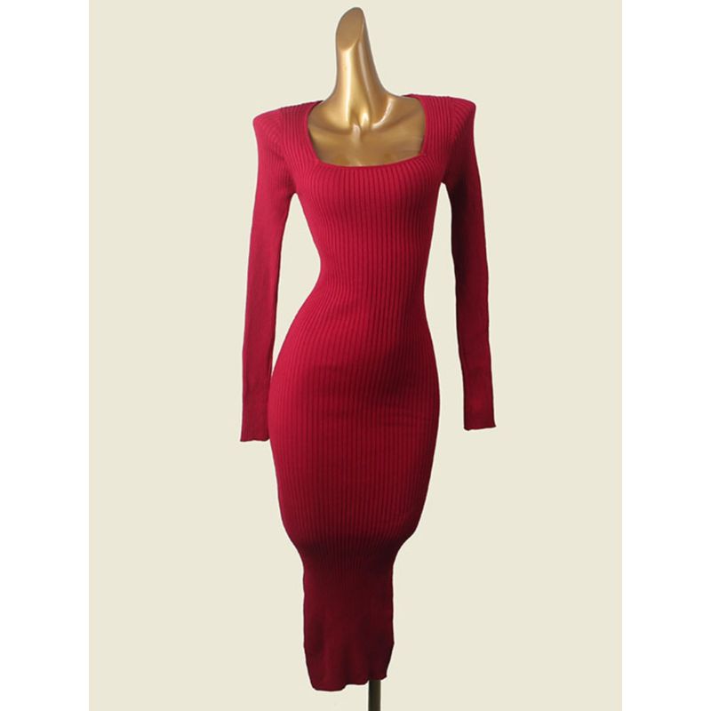 Square Collar Elegant Autumn and Winter Inner Wear Knitted Long Dress Foreign Trade Original Order Sexy New Year Atmosphere Banquet Sheath Base Skirt