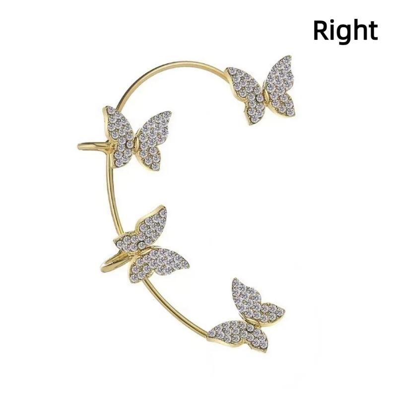 Women Butterfly Earrings Fashion Zircon Ear Hook Clip-On Cartilage Non-Pierced Earrings