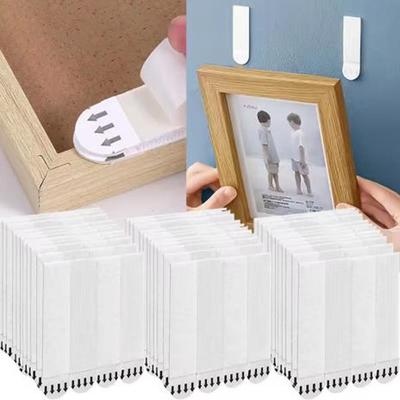 12 Pairs Easy To Pull Frame Tape Strip Trace-less White Adhesive Strips Walls