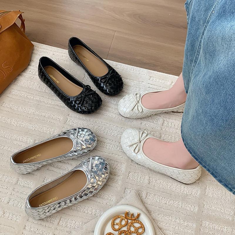 Silver Mary Jane Single Shoes Women's Gentle Shallow Mouth Pedal Summer New Small Leather Beanie Shoes