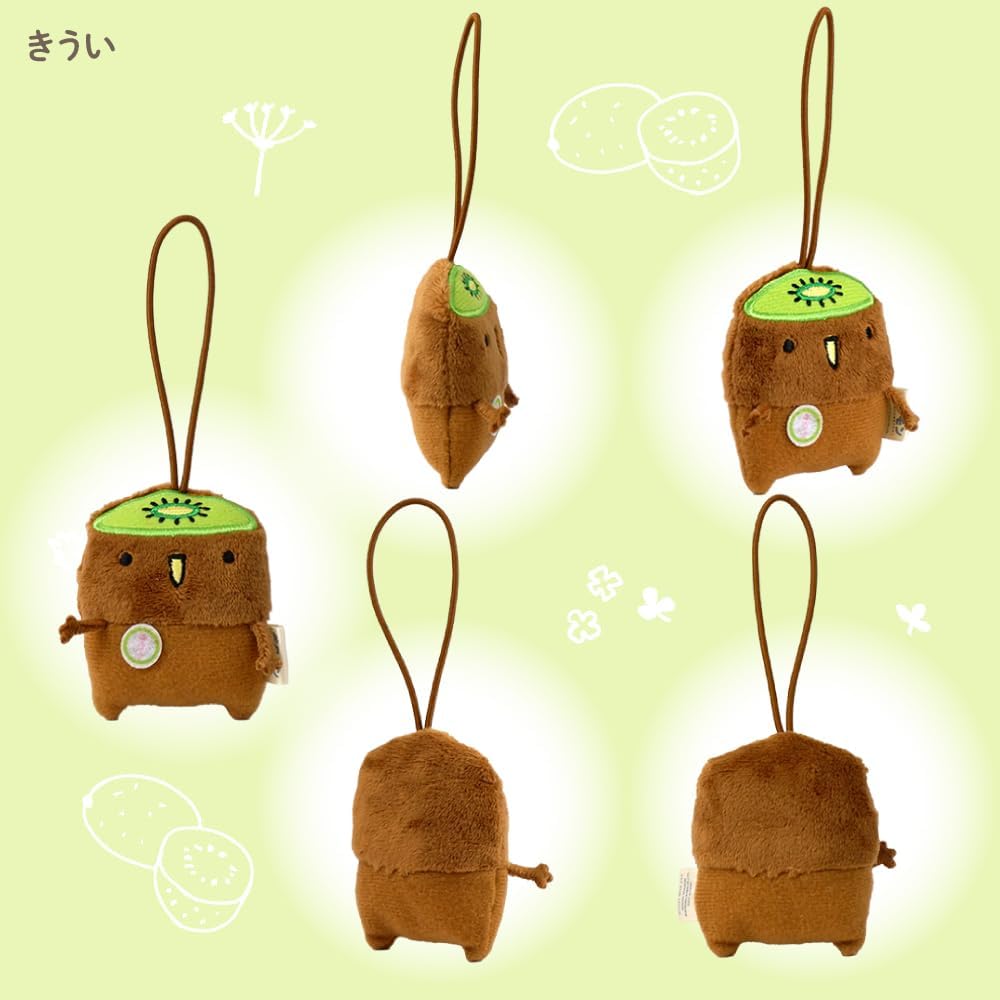 Morisaka Global Petamon Kiwi Plush Mascot 5.5x2.5x6.5cm Fruit Strap Charm Cute for Bags and Backpacks