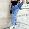 Jeans Cargo a Vita Alta da Donna con Tasche a Patta Gamba Larga Pantaloni in Denim da Lavoro da Donna Pantaloni in Denim a Gamba Dritta Multi-Tasche