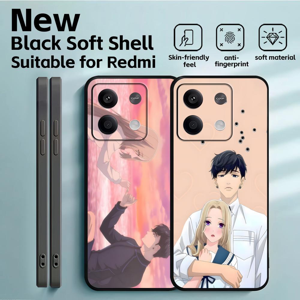 Ein Mädchen & Ihr Wachhund Handyhülle Für Redmi Note 14 13 12 11 Pro Plus S 5G 14C A3 Weiche Schwarze Handyhülle