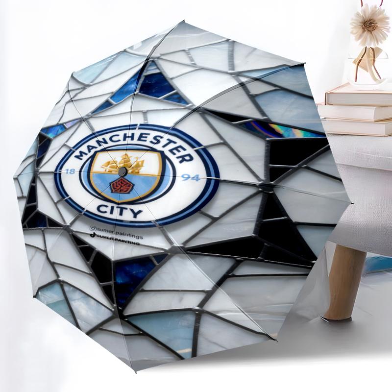 1pz Ombrello Automatico Robusto a 8 Stecche, Ombrello Manchester United Manchester City, Stampato Digitalmente, Ombrello Pieghevole per Uso Esterno in Movimento
