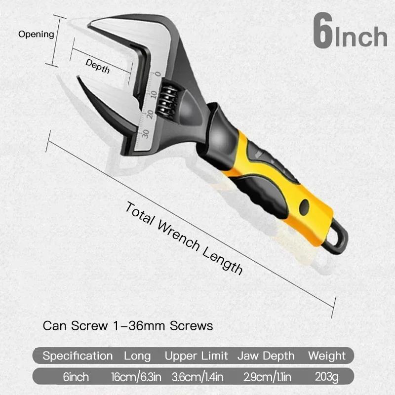 

Bathroom wrench, pipe repair tool, 8-inch wrench, flexible grip handle, manual tool, large opening adjustable wrench