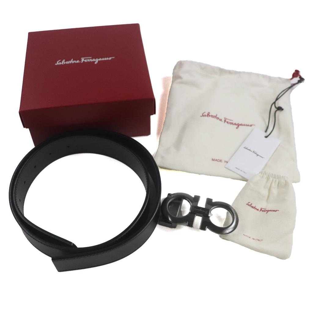 Pristine Salvatore Ferragamo Belt Double Gancini Reversible Black Dark Brown Mens 5542 Used