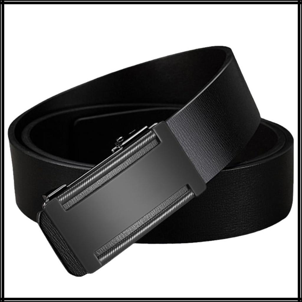 [White Fang] Belt, Automatic Buckle, Genuine Leather, Business, Casual, Alloy, Simple, Gift, Formal, Men's BTA430 (Black)