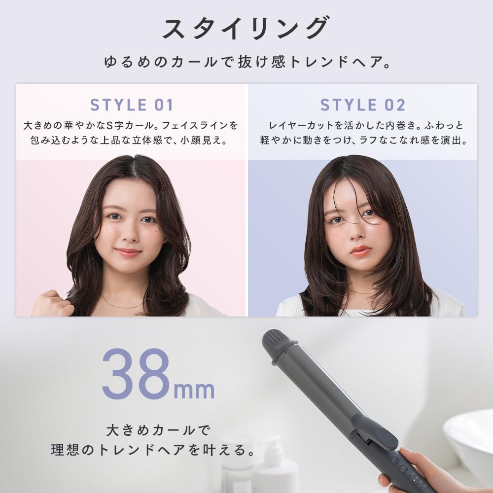 IRIS OHYAMA Curling Dark Reduced Fast 4 Temperature International Iron, 38mm, Gray, Friction, Heat-Up, Settings, Compatible, CIR-AZ10338-H