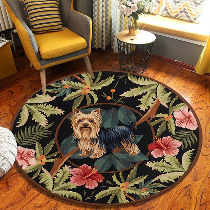 

Cute Yorkshire Terrier Round Area Rug,Carpet Rug for Living Room Bedroom Sofa Playroom Decor,Non-slip Floor Mat 80cmx80cm