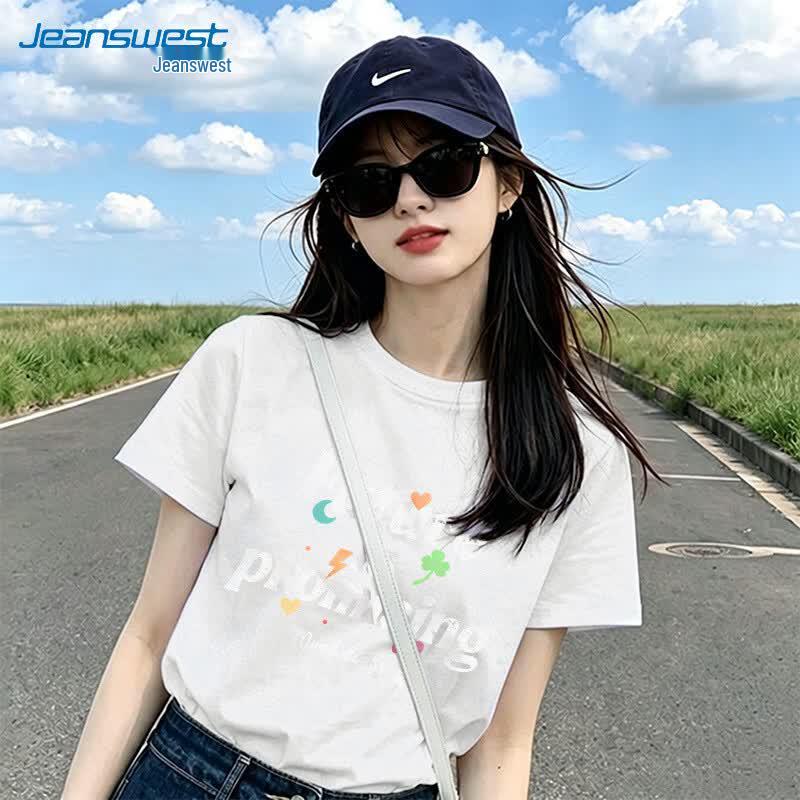 Jeanswest Women's Crew Neck Printed Short Sleeve T-Shirt