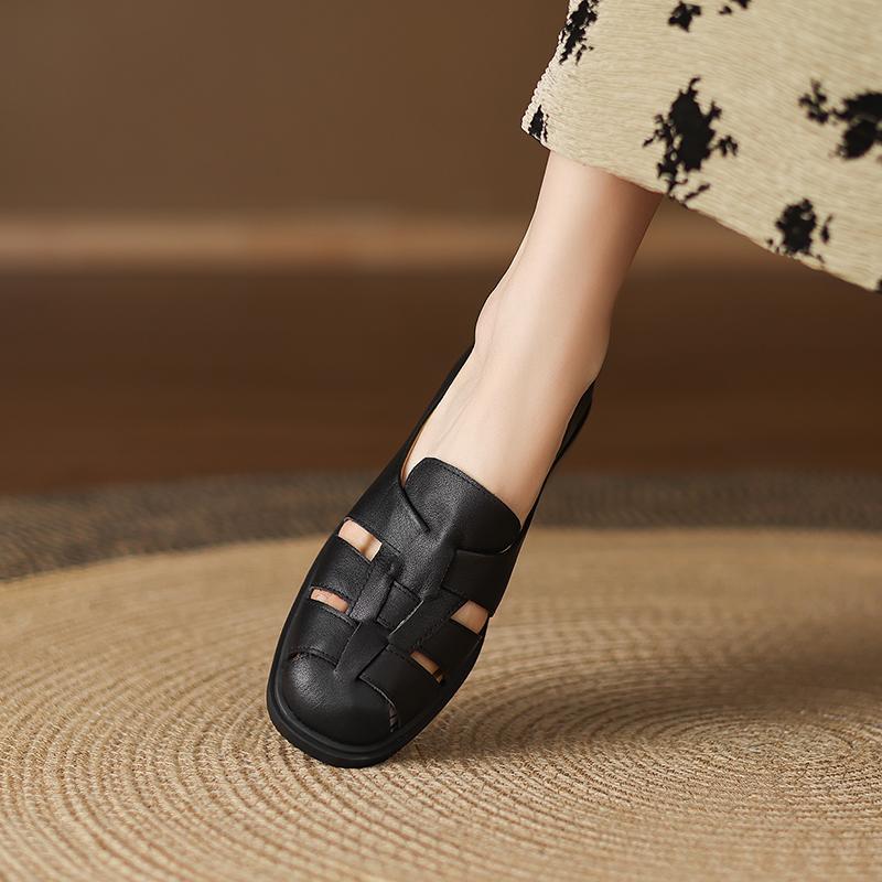 

Fashion 2025 Genuine Leather Women Pumps Round Toe Low Heel Women Shoes Roman Black Shoes for Women Gladiator Handmade Ladies Shoes 34 чёрный