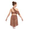 Girls Halter Backless Ruched Mesh Drape Dress Lyrical Dance Performance Rhinestone Costume