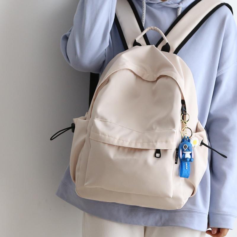 

JK Simple and Versatile Solid Backpack Women Schoolbag Male College Student Junior High School Student Backpack Hiking Backpack Computer Bag Creamy-white medium + Blue stills
