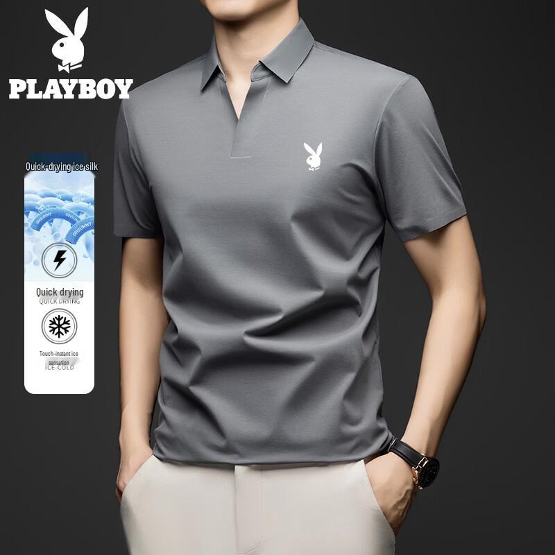 Playboy Men s Business Ice Silk Quick Dry Polo Shirt 5XL