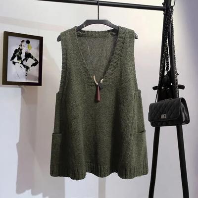 Weste Pullover Frauen Lose Stricken Pullover V-ausschnitt Tops Große Größe Bequeme Lässige Ärmellose Unterhemd Gestrickte Jacke