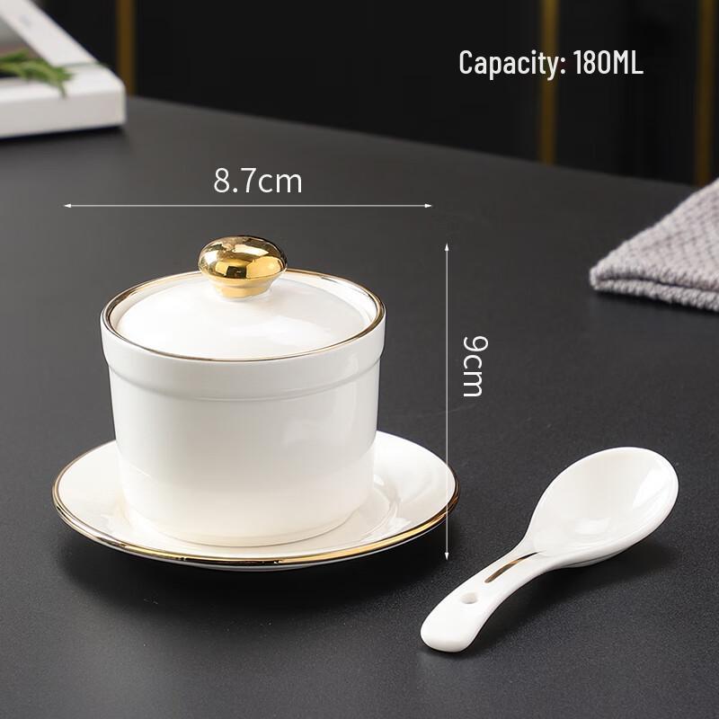 High-End Ceramic Individual Stew Pot with Gold Rim