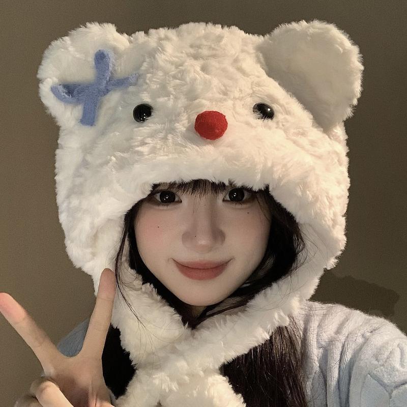 Cute Snowman Hat With Bow Thickened Lei Feng Hat Autumn And Winter Hat Neck Warmer Ear Flap Hat Cute Pullover Hat
