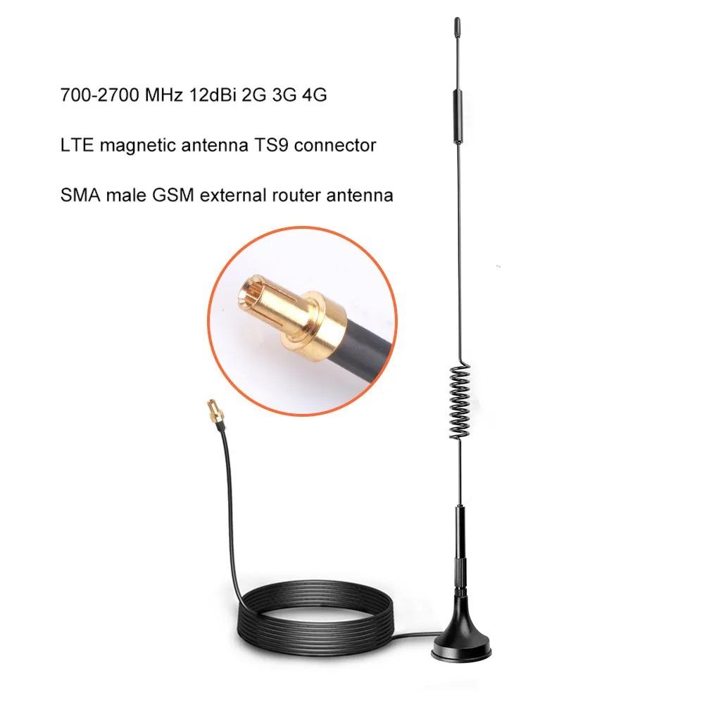 1PC High Gain 12dBi 2G 3G 4G Antenne TS9 CRC9 SMA Stecker 700-2700MHz GSM Externer Router LTE Magnetische Antenne Signal Booster
