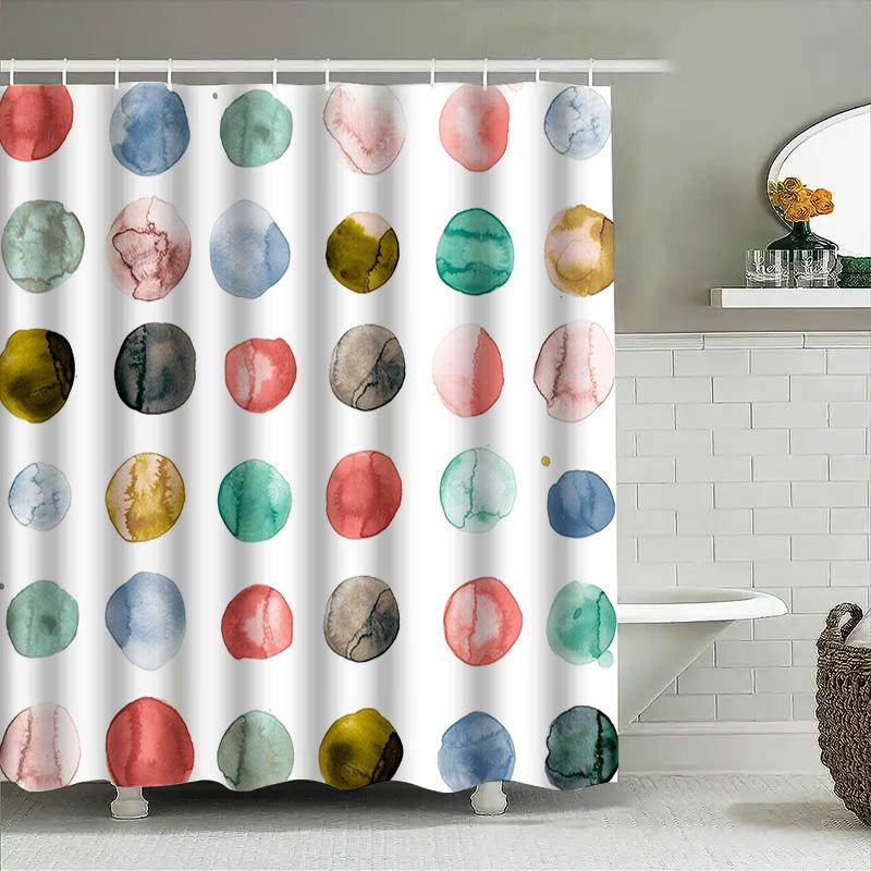 Watercolor Circle Shower Curtain 3D Printed Water-Resistant Polyester Fabric Blue/Green/Pink/Red Polka Dot Design For Bathrooms