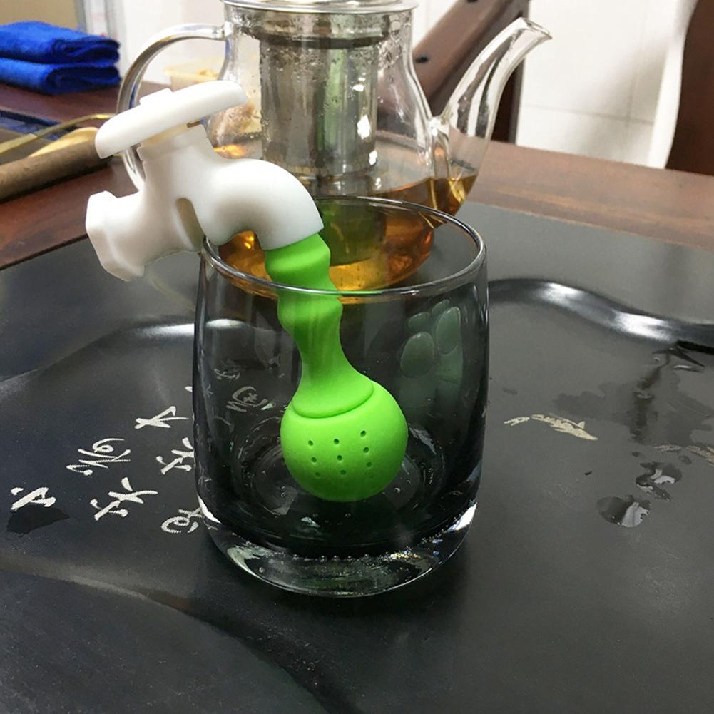 2Pcs Household Office Green Silicone Tea Infuser Faucet Shape Tea Strainer Filter Accessory