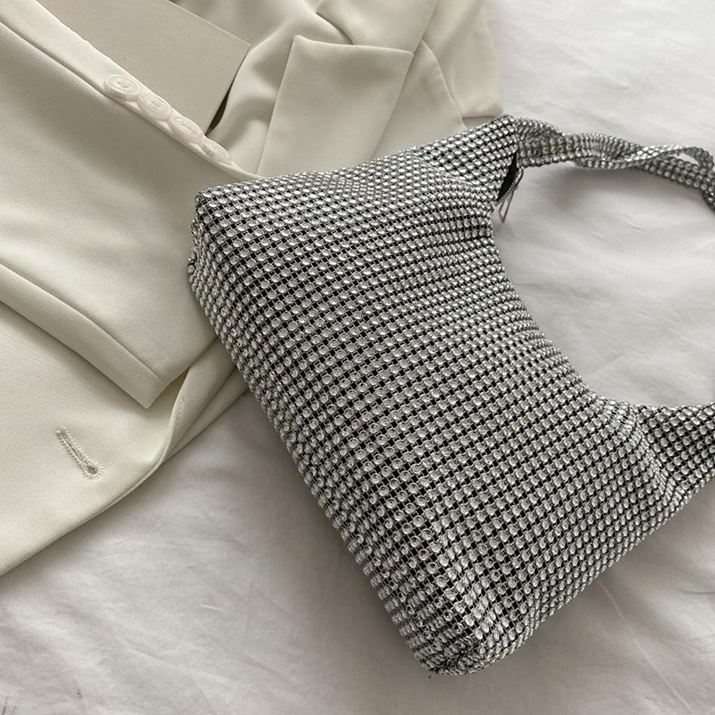 Zarte Umhängetasche für Strass Tasche Clutch Geldbörsen Handtasche Abendtasche Silber Glänzende Unterarmtasche für Valentinstag