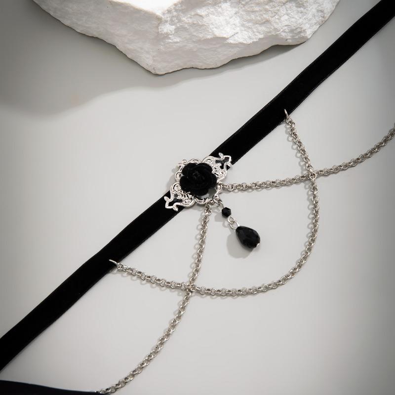 Punk Lace Choker Retro Choker Black Gothic Lolita Teardrop Tassel Necklace