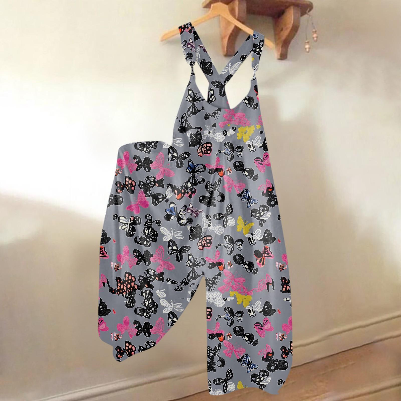 

Широкие комбинезоны для женщин, повседневные свободные комбинезоны без рукавов, ретро-принт, металлические пуговицы, длинные брюки, комбинезон с карманами M серебряный