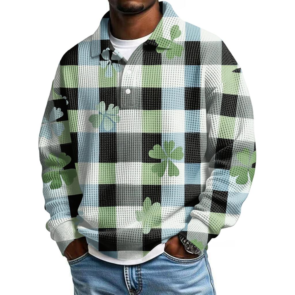 Pánská ležérní košile s krátkým rukávem, ležérní, na Svátek svatého Patrika, letní, jarní, s límcem, na knoflíky