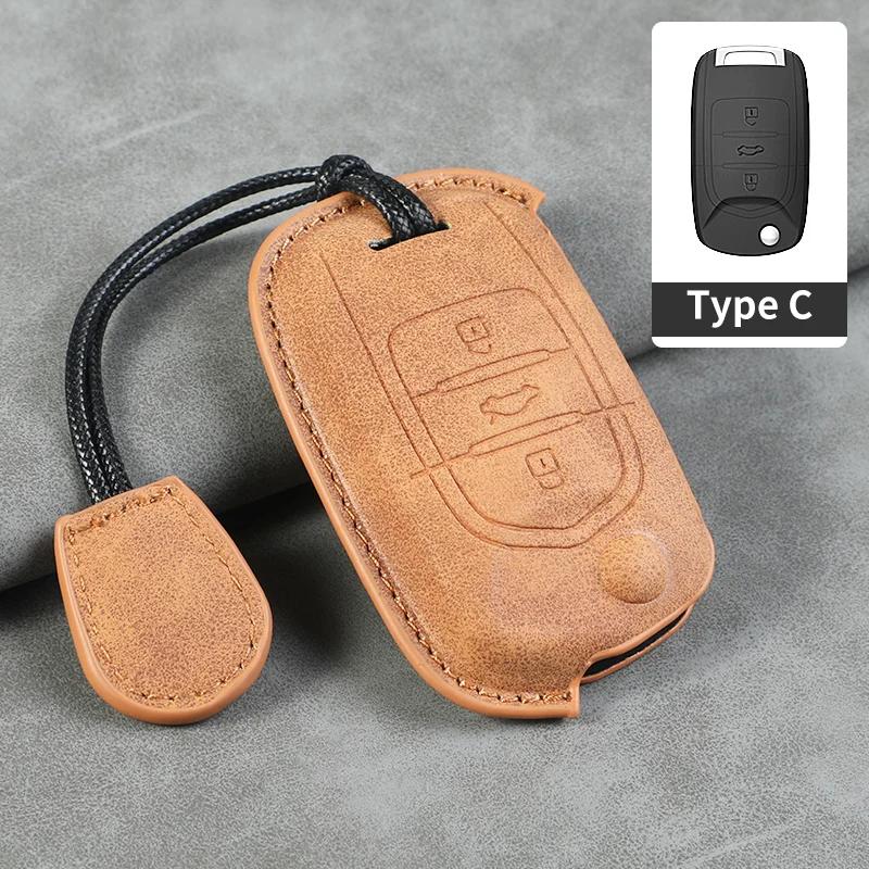 3 Button Leather Car Flip Key Case Cover for SGMW Wuling Hongguang Mini 2025 for Baojun 510 560 730 310W 530 360 200E Key Shell