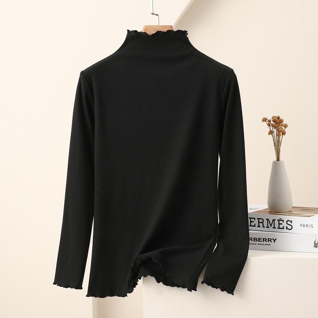 Women's Nano Fleece High Neck Ruffle Long Sleeve Warm T-shirt