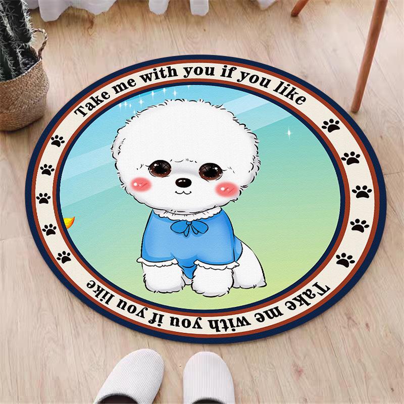 Cute Cartoon Pomeranian Carpet Girl Bedroom Floor Mat Cartoon Dog Pattern Carpet Home Living Room Round Floor Mat