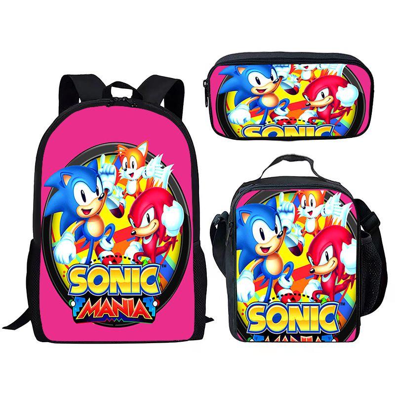 Sonic Anime Schoolbag Set With Cartoon Prints Water Proof Breathable For Kids
