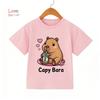 2026 Summer 4-14 Yrs Girls Casual Short-Sleeve T-Shirt Cute Capybara Design Comfortable Fabric for Everyday Outdoor Activities