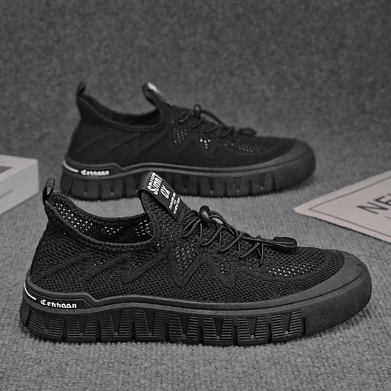 2025 summer new men's shoes breathable soft-soled casual shoes youth hollow non-slip fly-woven mesh sports trendy shoes