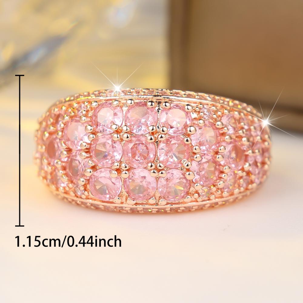 Luxurious Four Colors Available Pink Zircon Paved Wide Band Ring for Women Daily Wear and Party