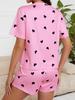 Women's Heart Print Short Sleeve Top & Shorts Loungewear Set