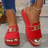Sandali Donna Fibbia Metallica Punta Aperta Zeppa Suola Spessa Pantofole Taglie Forti Scarpe Casual Semplici