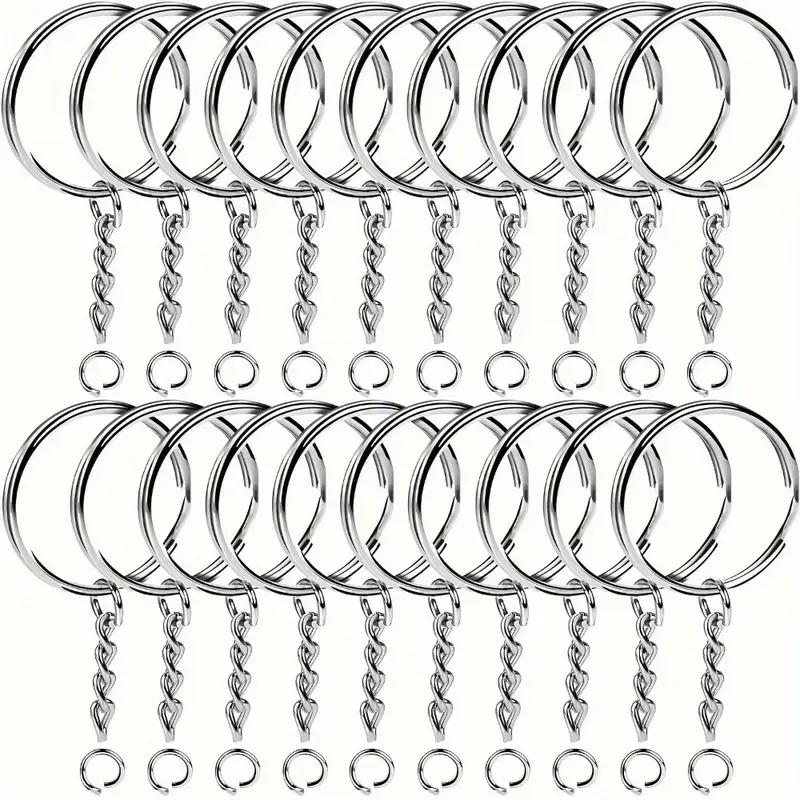 50/500 Piezas Llavero Metálico Plateado Llavero en Blanco Anillas Divididas con Cadena Hebillas de Escalada Accesorios para Llavero Mosquetón