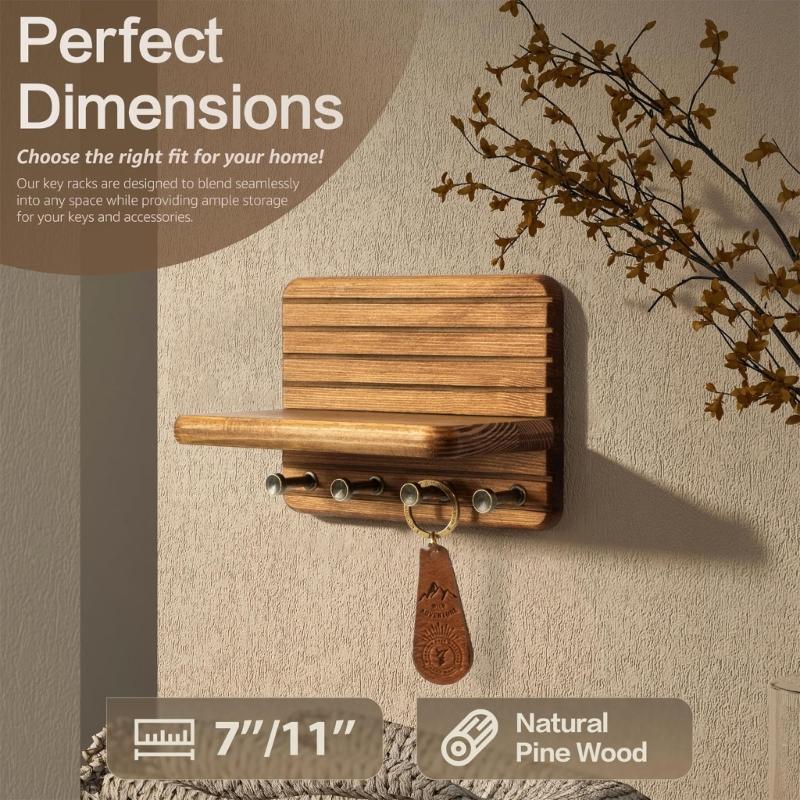 Multifunctional Wood Wall Key Rack Shelf For Organizing Keys Mail And Accessories Home Entryway